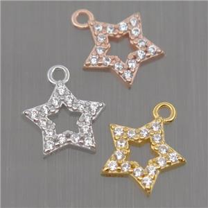 Sterling Silver star pendant paved zircon, mixed color, approx 8mm dia