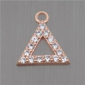 Sterling Silver triangle pendant paved zircon, rose gold, approx 8mm