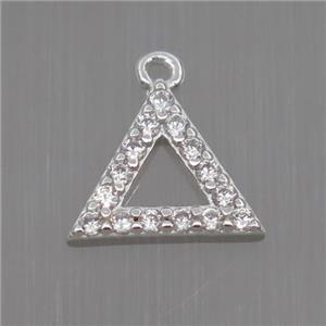 Sterling Silver triangle pendant paved zircon, platinum plated, approx 8mm