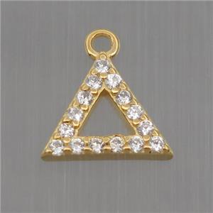 Sterling Silver triangle pendant paved zircon, gold plated, approx 8mm