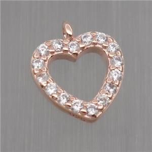 Sterling Silver heart pendant paved zircon, rose gold, approx 9mm