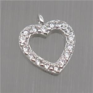 Sterling Silver heart pendant paved zircon, platinum plated, approx 9mm