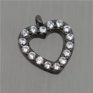 Sterling Silver heart pendant paved zircon, black plated, approx 9mm