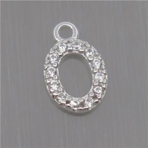 Sterling Silver oval pendant paved zircon, platinum plated, approx 5.5-7mm