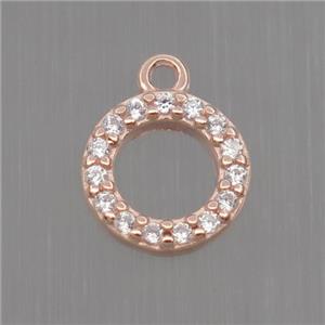 Sterling Silver circle pendant paved zircon, rose gold, approx 8mm dia
