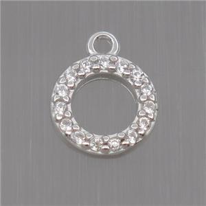 Sterling Silver circle pendant paved zircon, platinum plated, approx 8mm dia