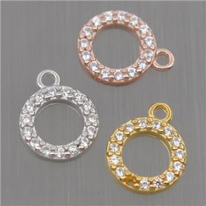 Sterling Silver circle pendant paved zircon, mixed color, approx 8mm dia