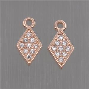 Sterling Silver dart pendant paved zircon, rose gold, approx 5-8mm
