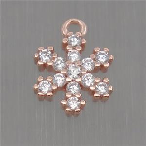 Sterling Silver snowflake pendant paved zircon, rose gold, approx 8mm dia