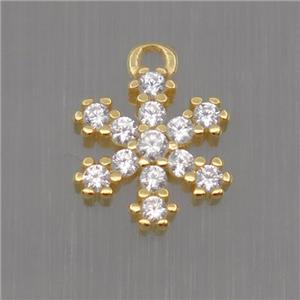 Sterling Silver snowflake pendant paved zircon, gold plated, approx 8mm dia