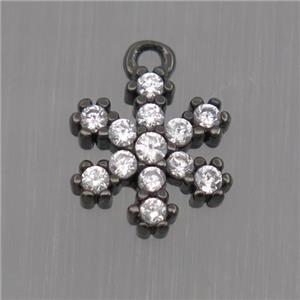 Sterling Silver snowflake pendant paved zircon, black plated, approx 8mm dia