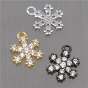 Sterling Silver snowflake pendant paved zircon, mixed color, approx 8mm dia