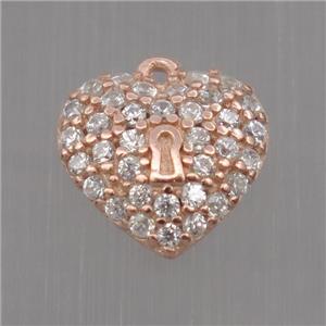 Sterling Silver heart pendant paved zircon, rose gold, approx 8mm