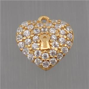 Sterling Silver heart pendant paved zircon, gold plated, approx 8mm