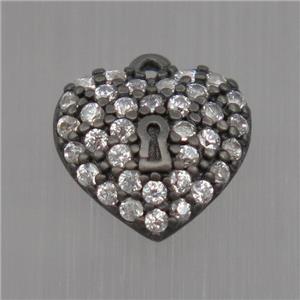 Sterling Silver heart pendant paved zircon, black plated, approx 8mm
