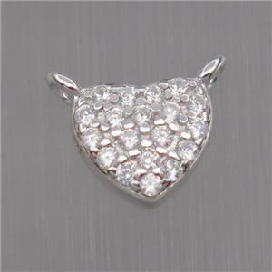 Sterling Silver heart pendant paved zircon, platinum plated, approx 7.5mm