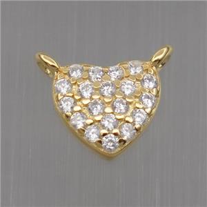 Sterling Silver heart pendant paved zircon, gold plated, approx 7.5mm