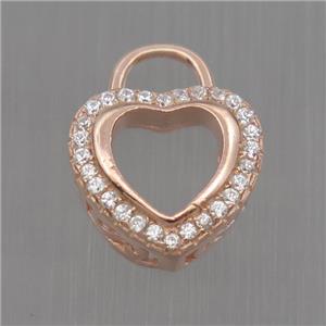 Sterling Silver heart pendant paved zircon, rose gold, approx 10-11mm