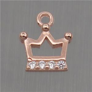 Sterling Silver crown pendant paved zircon, rose gold, approx 7-8mm