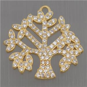 Sterling Silver pendant paved zircon, tree of life, gold plated, approx 18-20mm