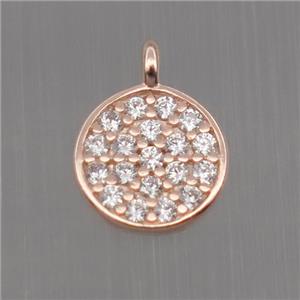 Sterling Silver circle pendant paved zircon, rose gold, approx 7mm dia