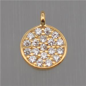 Sterling Silver circle pendant paved zircon, gold plated, approx 7mm dia