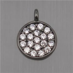 Sterling Silver circle pendant paved zircon, black plated, approx 7mm dia
