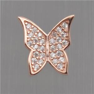 Sterling Silver butterfly beads paved zircon, rose gold, approx 8.5-10.5mm
