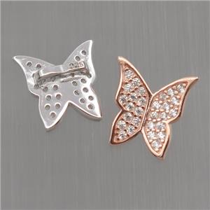 Sterling Silver butterfly beads paved zircon, mixed color, approx 8.5-10.5mm