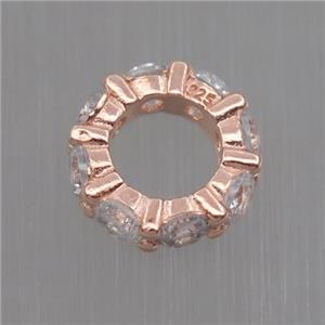 Sterling Silver beads paved zircon, rondelle, rose gold, approx 9mm dia