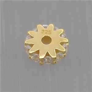Sterling Silver beads paved zircon, rondelle, gold plated, approx 6mm dia