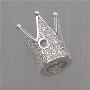 Sterling Silver crown beads paved zircon, platinum plated, approx 7-11mm