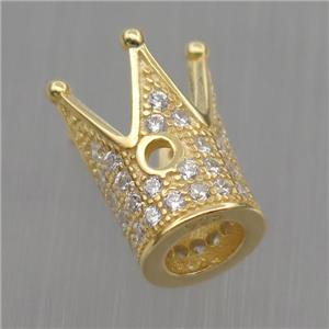 Sterling Silver crown beads paved zircon, gold plated, approx 7-11mm