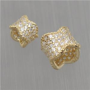 Sterling Silver beads paved zircon, gold plated, approx 6-7mm
