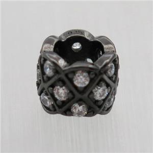 Sterling Silver column beads paved zircon, large hole, black plated, approx 6-8mm, 4.5mm hole