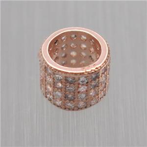 European style Sterling Silver tube beads paved zircon, rose gold, approx 7mm, 5mm hole