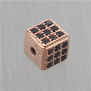 Sterling Silver cube beads paved zircon, rose gold, approx 5.5mm