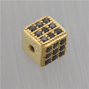 Sterling Silver cube beads paved zircon, gold plated, approx 5.5mm