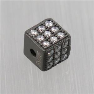 Sterling Silver cube beads paved zircon, black plated, approx 5.5mm