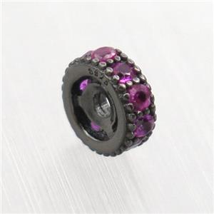 Sterling Silver rondelle beads paved zircon, black plated, approx 6mm dia