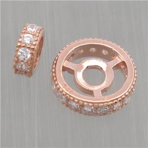 Sterling Silver rondelle beads paved zircon, rose gold, approx 6mm dia