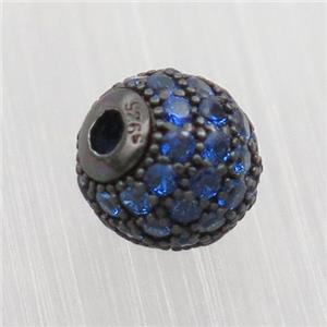 round Sterling Silver beads paved blue zircon, black plated, approx 10mm dia