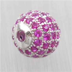 round Sterling Silver beads paved hotpink zircon, platinum plated, approx 8mm dia