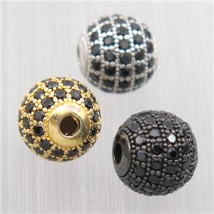 round Sterling Silver beads paved black zircon, mixed color, approx 10mm dia