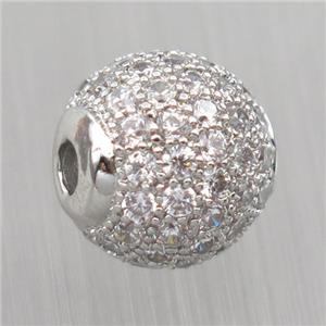 round Sterling Silver beads paved zircon, platinum plated, approx 6mm dia