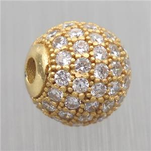 round Sterling Silver beads paved zircon, gold plated, approx 8mm dia