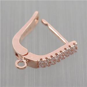 Sterling Silver Latchback Earrings pave zircon with loop, rose gold, approx 12mm