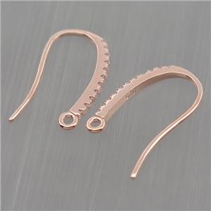 Sterling Silver hook Earrings pave zircon with loop, rose gold, approx 10-18mm