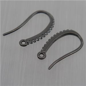 Sterling Silver hook Earrings pave zircon with loop, black plated, approx 10-18mm