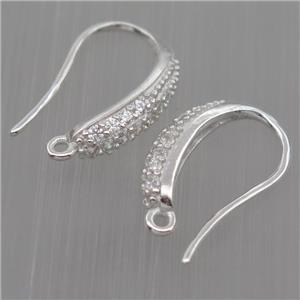 Sterling Silver hook Earrings pave zircon with loop, platinum plated, approx 10-18mm
